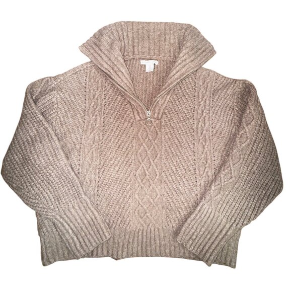 Cable Knit Half-Zip Sweater Womens 1X Sincerely Jules Tan Ribbed Y2k Chunky Cute - Picture 1 of 7